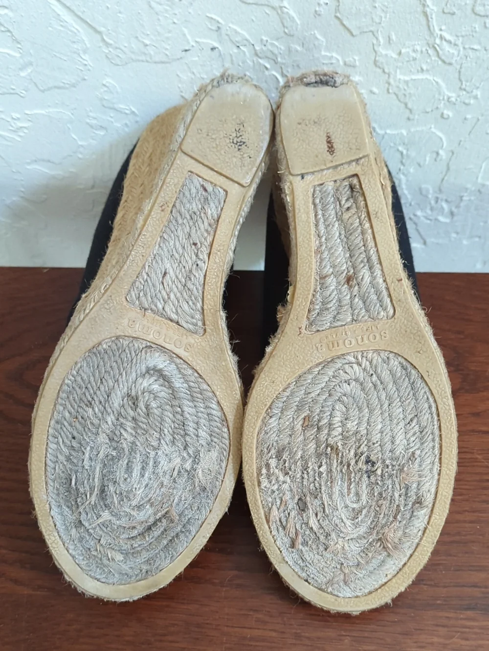 Sonoma Life & Style Black Canvas Peep-Toe Jute Espadrille Wedges Size 8.5 M